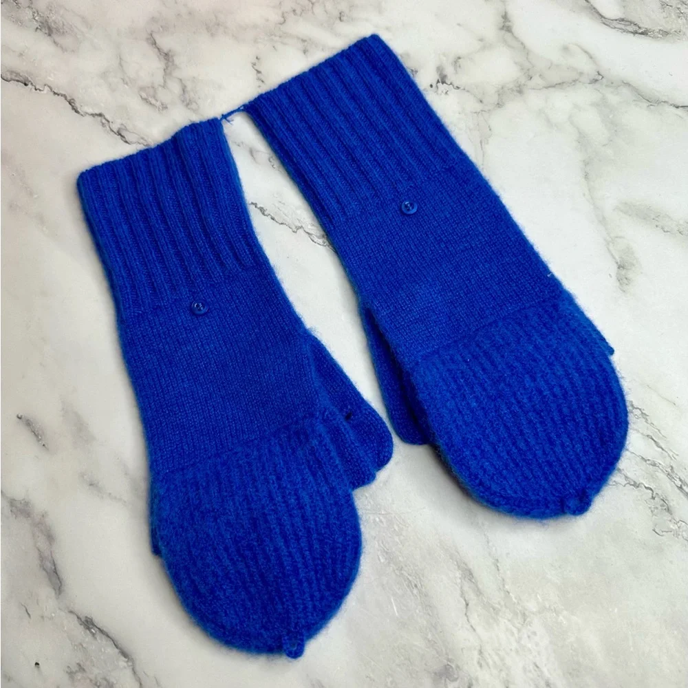 NEW! White + Warren Lazuli Blue Cashmere Ribbed Pop Top Gloves